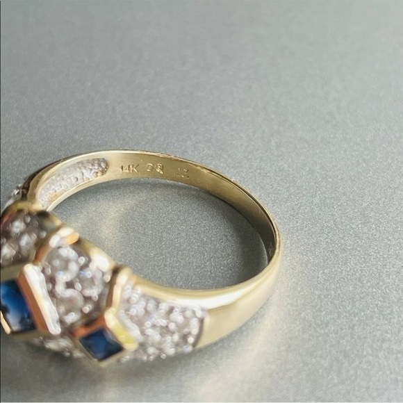Estate 14k Gold Sapphire & Diamonique Cubic Zirconia Dome Ring - Picture 9 of 11